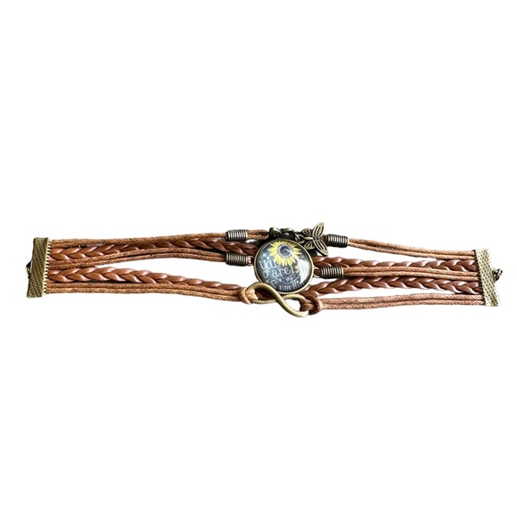 Leather Multi-strand You Are My Sunshine Brown Bracelet - Picture 2 of 4